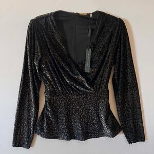 ELIE TAHARI Velvet Metallic Print Peplum Top Size (8) NWT